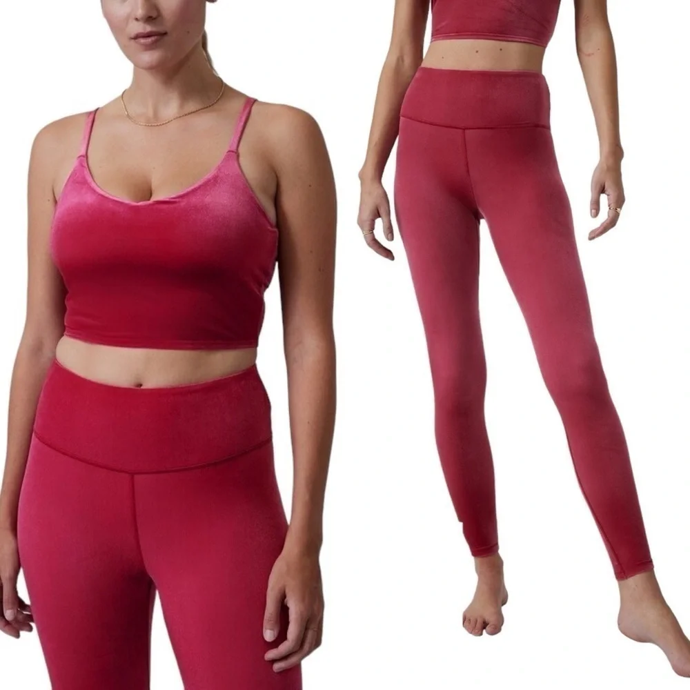 ATHLETA‎ Elation Velvet Tight Leggings and Cropped Workout Top Matching Set